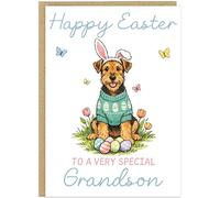 Personalised Fun Dog Breed Happy Easter Cards - Add Own Custom Name on Banner 20 Designs Family Easter Dogs Doggy Lover Gift A5 Greeting Celebration Card (Terrier)