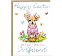 Personalised Fun Dog Breed Happy Easter Cards - Add Own Custom Name on Banner 20 Designs Family Easter Dogs Doggy Lover Gift A5 Greeting Celebration Card (Chihuahua)