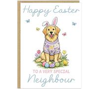 Personalised Fun Dog Breed Happy Easter Cards - Add Own Custom Name on Banner 20 Designs Family Easter Dogs Doggy Lover Gift A5 Greeting Celebration Card (Golden Retriever)