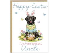 Personalised Fun Dog Breed Happy Easter Cards - Add Own Custom Name on Banner 20 Designs Family Easter Dogs Doggy Lover Gift A5 Greeting Celebration Card (Labrador)