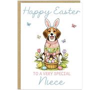 Personalised Fun Dog Breed Happy Easter Cards - Add Own Custom Name on Banner 20 Designs Family Easter Dogs Doggy Lover Gift A5 Greeting Celebration Card (Beagle)