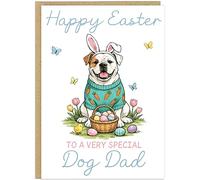Personalised Fun Dog Breed Happy Easter Cards - Add Own Custom Name on Banner 20 Designs Family Easter Dogs Doggy Lover Gift A5 Greeting Celebration Card (American Bulldog)