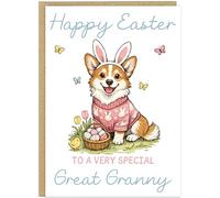 Personalised Fun Dog Breed Happy Easter Cards - Add Own Custom Name on Banner 20 Designs Family Easter Dogs Doggy Lover Gift A5 Greeting Celebration Card (Corgi)