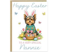 Personalised Fun Dog Breed Happy Easter Cards - Add Own Custom Name on Banner 20 Designs Family Easter Dogs Doggy Lover Gift A5 Greeting Celebration Card (Yorkshire Terrier)
