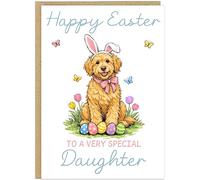 Personalised Fun Dog Breed Happy Easter Cards - Add Own Custom Name on Banner 20 Designs Family Easter Dogs Doggy Lover Gift A5 Greeting Celebration Card (Doodle mix)