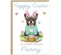 Personalised Fun Dog Breed Happy Easter Cards - Add Own Custom Name on Banner 20 Designs Family Easter Dogs Doggy Lover Gift A5 Greeting Celebration Card (French Bulldog)