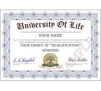 Personalised Fun Joke University Certificate, A4 Wall Art Award Diploma (Fully Personalised inc qualification)