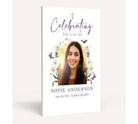 Personalised Funeral Condolence Memorial Sign Board In Loving Memory Celebration of Life Funeral Decorations Remberance Keepsake for Wake (Butterfly Design)