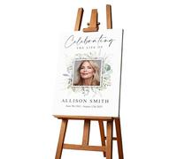 Personalised Funeral Condolence Memorial Sign Board In Loving Memory Celebration of Life Funeral Decorations Remberance Keepsake for Wake (Floral Design)