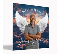 Personalised Funeral Condolence Memorial Sign Board In Loving Memory Celebration of Life Funeral Decorations Remberance Keepsake for Wake (Angel Wings)