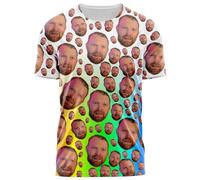 Personalised Funny All Over Face Print T Shirt Coloured Tee Stag Do Hen Do Gift Top, M, Rainbow