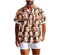 Personalised Funny All Over Face Print T Shirt Custom Face Men's Hawaiian Shirt Personalized Funny Vacation Shirt with Face Coloured Tee Stag Do Hen Do Gift Top Unisex Fit T shirt Multicolor