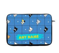 Personalised Funny Animal Cat - A Fun Applique Quilt Pattern ANY NAME Laptop Sleeve, Laptop Organiser Case Office use Birthday Gift. (15")