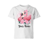 Personalised Funny Animal Graphic Designs Summer 2022 Kids T Shirt Top Personalised Flamingo Pink Flower psd White 4 Years