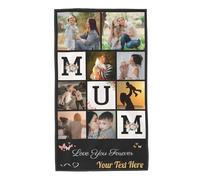 Personalised Funny Christmas Birthday Mother's Day Photos Towels Gifts for Mum, Customised Tea Towels 40x70 cm, Design Black Soft Microfiber Bath Kitchen Hand Towel with Printed Pictures Text Name