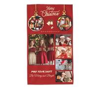Personalised Funny Christmas Hand Towels Gifts, Custom Tea Towels with Collage 7 Images Name Text, Customised Photos Towels for Family Friends, Design Red Soft Microfiber Bath Kitchen Towel, 40x70 cm