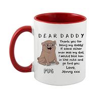 Personalised Funny Dog Daddy Thank You for Being My Daddy Best Pug Dad Dog Dad 11oz / 15oz Ceramic Mug. (Red Inside Coloured & Red Handle Mug)