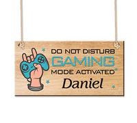 Personalised Funny Gamer Gifts for Boys Custom Gaming Gifts Bedroom Door Sign for Man Cave Novelty Gamer Hanging Sign Accessories for Birthday Christmas Xmas Plaque Xbox Gift for Brother (Design 1)