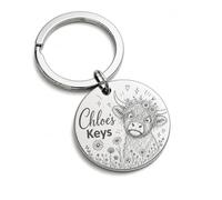 Personalised Funny Highland Cow Keyring Gift For Her Stainless Steel