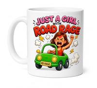 Personalised Funny Just a Girl with Road Rage Coffee Mug, White, 11oz Ceramic, Dual-Sided Design, Glossy Finish, Funny Novelty Gift, 11oz Ceramic Cup, Anger, She, Her, Girlfriend Wife, Driver