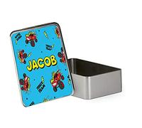 Personalised Funny Monster Truck Gift for Kids-Boys Toddlers Birthday BACK TO SCHOOL Portable Metal Tin Storage Box Biscuit Chocolate Tin Emergency Stuff Tin. (Rectangular)