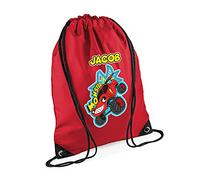 Personalised Funny Monster Truck Gift for Kids-Boys Toddlers Birthday Gift Back To School Drawstring Bag, PE Gym Kit, Swimming Rucksack. (Classic Red)
