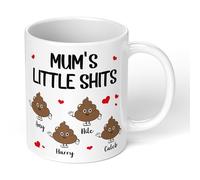 Personalised Funny Mum Mug | Custom Names Mug | “Mum’s Little Sh*ts” Cheeky Design | Rude Humour Gift for Mum, Mummy, Grandma | Ceramic Coffee Tea Cup | Birthday, Mother’s Day, Christmas