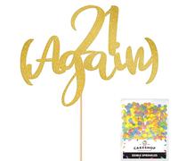 Personalised Funny Old Joke 21 Again Glitter Cake Topper - Gold Any Age Glitter Cake Decoration and Sprinkles - Happy Birthday Decorations - Personalised Toppers for Cakes by Cakeshop