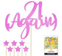 Personalised Funny Old Joke 21 Again Glitter Cake Topper - Light Pink Any Age Glitter Cake Decoration and Sprinkles - Happy Birthday Decorations - Personalised Toppers for Cakes by Cakeshop