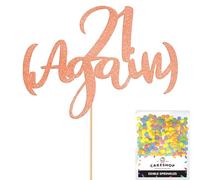 Personalised Funny Old Joke 21 Again Glitter Cake Topper - Rose Gold Any Age Glitter Cake Decoration and Sprinkles - Happy Birthday Decorations - Personalised Toppers for Cakes by Cakeshop