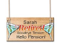 Personalised Funny Retirement Gifts for Women Men Custom Hanging Wooden Plaque Retirement Sign Present Gift for Grandad Birthday Colleague Teacher Goodbye Tension Hello Pension (Design 4)