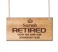 Personalised Funny Retirement Gifts for Women Men Engraved Custom Wooden Sign Hanging Plaque Personalised Gifts for Her Him Grandad Grandma Colleague Teacher Friend Family (Design 4)