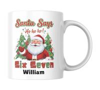 Personalised Funny Secret Santa Mug, Santa Says Six Seven Mug, Office Secret Santa Gift for Women, Men, Work Colleagues, Kids, Hot Chocolate Cup, Christmas Cracker Gift