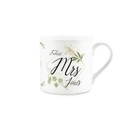 Personalised Future Mrs Mug - Custom Eucalytpus Theme Wedding Bride-to-Be Gifts - Green & Gold Bone China Tea/Coffee Cup Present