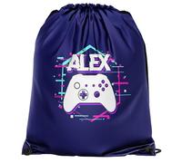 Personalised Game Controller Glitch Boys Drawstring Bag Kids Gaming Back to School PE Sports Bag, One Size, Navy
