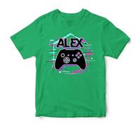 Personalised Game Controller Glitch Kids T Shirt Boys Girls Custom Gaming Tee Gamer Top, 7-8 Years, Irish Green