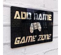 Personalised Game Metal Mirror Gamer Sign - Customised Printed Wall Art Plaque A3 Game Zone