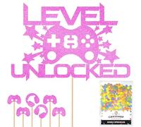 Personalised Gamer Controller Glitter Cake Topper- Light Pink Any Custom Age & Name Glitter Cake Decoration and Sprinkles - Happy Birthday Decorations - Personalised Toppers for Cakes by Cakeshop