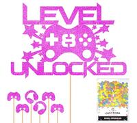 Personalised Gamer Controller Glitter Cake Topper- Pink Any Custom Age & Name Glitter Cake Decoration and Sprinkles - Happy Birthday Decorations - Personalised Toppers for Cakes by Cakeshop