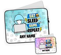 Personalised Gamer Laptop Case Sleeve - Eat Sleep GAME Repeat - Tablet Chromebook Bag - Gaming Gift