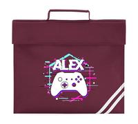 Personalised Gaming Book Bag for BoysComputer Controller Glitch Return to School Nursery Kids Bag, One Size, Burgundy