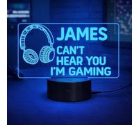 Personalised Gaming LED Night Light - Custom Name Game Pad Lamp - “I Can’t Hear You, I’m Gaming” - Gamer Bedroom Decor Gift for Boys & Teens
