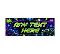 Personalised Gaming Metal Door Sign Arcade Controller Aluminium Name Plaque for Gamer Bedroom Den Playroom Vibrant Neon Pixel Art Stars Heart Gamepad Graphics Wipe Clean Outdoor Safe
