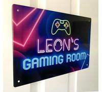Personalised Gaming Room A4 Sign - neon effect printed teenagers video games room Gamertag A4 metal sign - gaming zone
