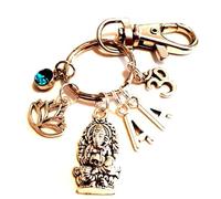 Personalised Ganesha, Om, Lotus Blossom Keychain with Initial & Birthstone, Hindu, Diwali, Meditation Keyring, Elephant God Ganesha Keyring