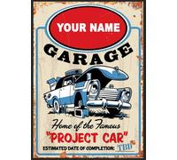 Personalised Garage Metal Sign Shed Man Cave Wall Plaque Workshop Project Car (Aluminium A5 (200x150mm) Approx)