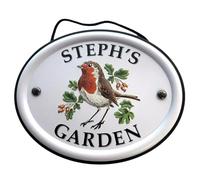 Personalised Garden Sign Hanging Outdoor Tin Plaque Embossed Metal Wall Signs "Steph's Garden"