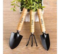 Personalised Garden Tool Set Of 3, Custom Engraved Gardening Wooden Handle Matte Black Cultivator, Trowel, Weeder, Gift For Her, Mom & Dad