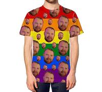 Personalised Gay Pride Face All Over Print Stag Do T Shirt Mens Funny Gay Rainbow Flag Top Tee Gift, L, White