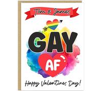 Personalised Gay Valentines Day A5 Cards for Boyfriend Husband LGBTQ+ Couples - Custom Name Funny Pride Designs Being Gay Born This Gay AF Kiss Me Proud Lifes Too Short (Gay AF)